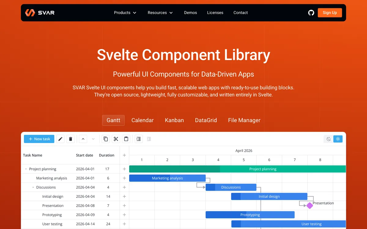 SVAR Core for Svelte preview